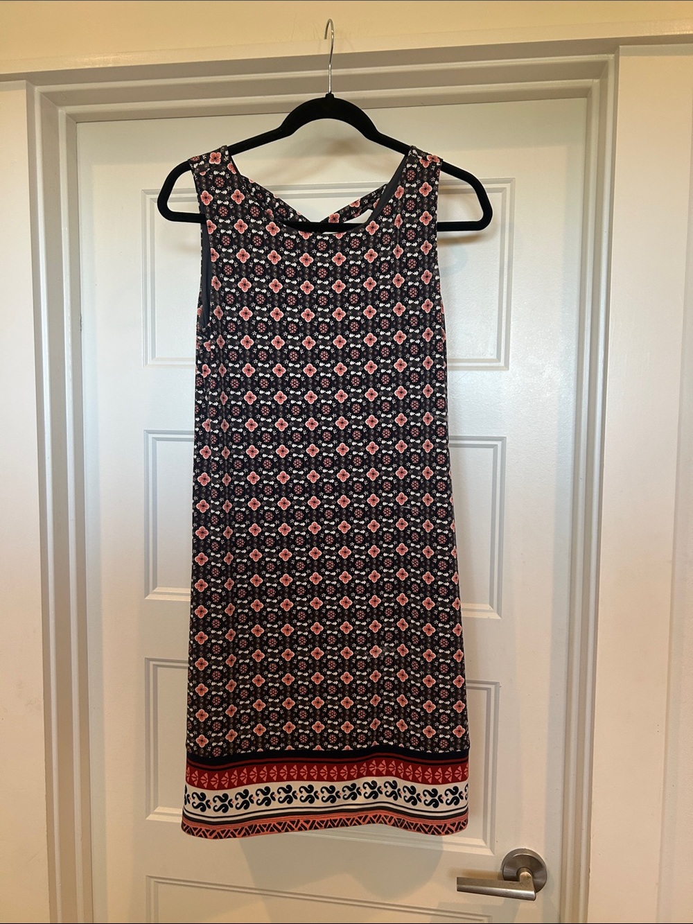 Magnolia Black and Pink Geometric Border Hem Shift Dress